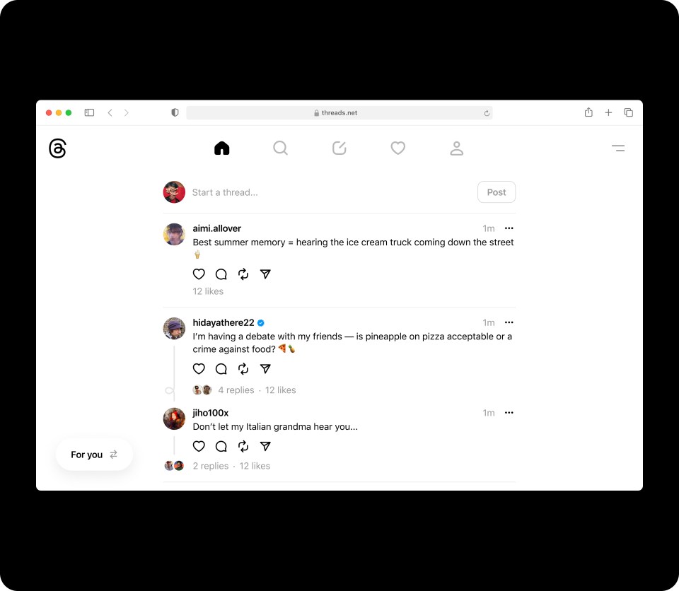 Threads web feed